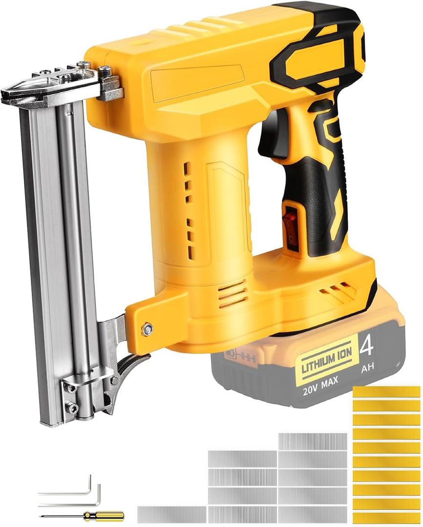 18 Gauge Brad Nailer/Narrow Crown Stapler Compatible with Dewalt 20V MAX Battery(NO Battery) 2 in 1 Cordless NailGun with 1000 Nails and 1000 Staples for Home Improvement, DIY and Woodworking (Yellow)