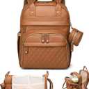 Leather Diaper Bags with Changing StationBaby BagLarge Capacity Diaper Bag Backpack for Moms Dads,Waterproof Diaper BackpackBrown