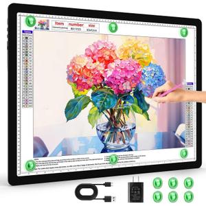 Zocelight Rechargeable A2 Light Pad 25.2" x 18.4",Magnetic Light Board for Diamond Painting,Physical Buttons,US Adapter,3 Colors,Stepless Dimming Light Box for Tracing, Light Table Sketching,Drawing
