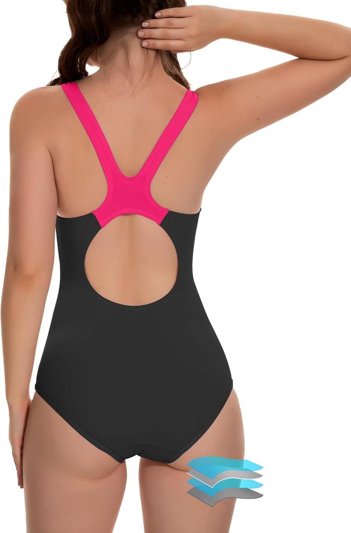 Beautikini Period Swimwear One Piece Racerback Training Bathing Suit Women Period Swimsuits for Teen Girls Ages 11-14 (X-Small, Raspberry Smoothie)