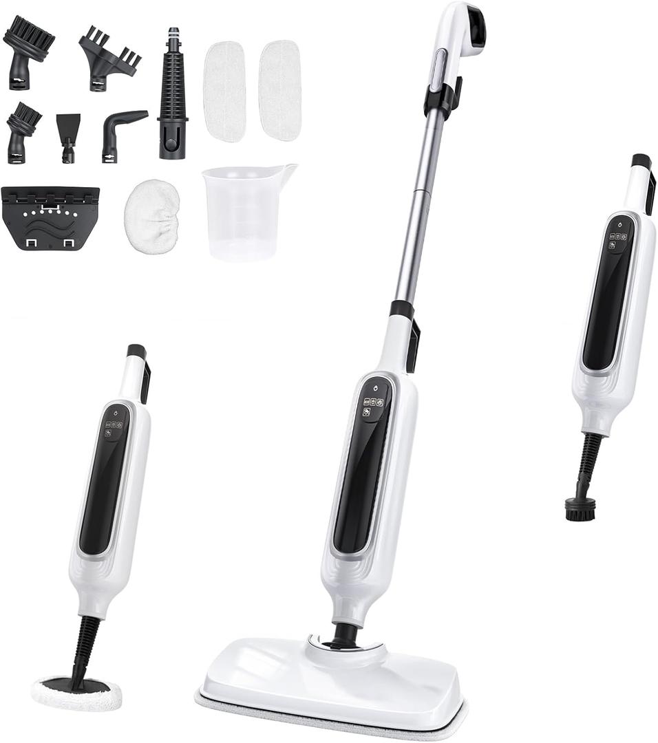 12-in-1 Steam Mop, Detachable Handheld Steam Cleaner for Home, 23FT Cord, 3 Steam Modes & LED Display, Steam Mops for Floor Cleaning, Bathroom, Windows, Sofas, Clothes, Tile Grout, Carpets, Furniture (Gray)