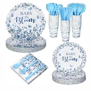 Yungyan 252 Pcs Baby in Bloom Blue Floral Baby Shower Party Tableware Set Included Plates Napkins Cups Forks Knives Cutlery for Party Decorations Supplies 36 Guests