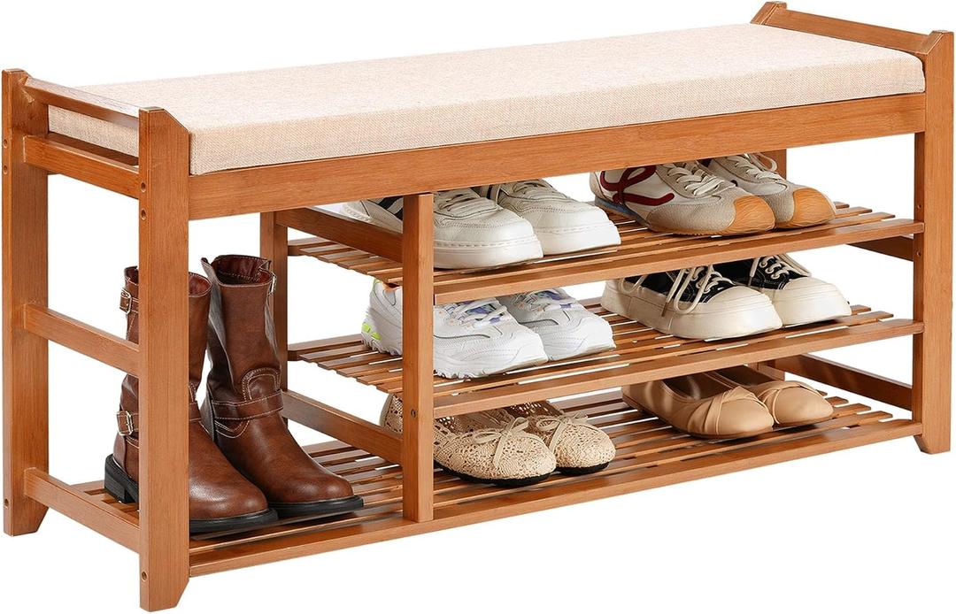 PETKABOO Shoe Rack Bench with Cushion 39.4, Shoe Rack for Front Door Entrance, Shoe Bench with Storage for Entryway Hallway Bedroom Living Room