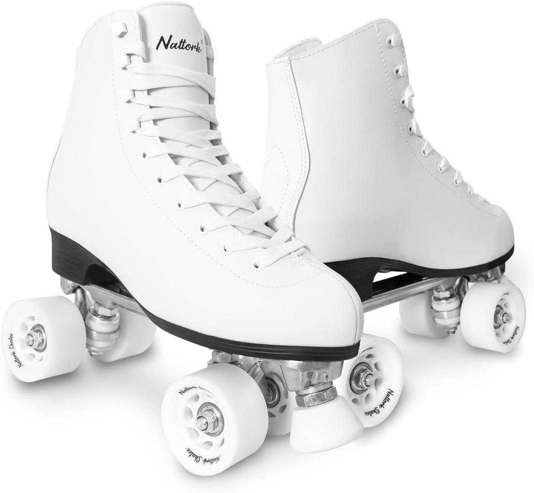 Roller Skates for Women with PU Leather High-top Double Row Rollerskates, Unisex-Adult Indoor Outdoor Derby Skate with Adjustable Fast Braking for Beginner (Amethyst), W 9.5, M 8.5