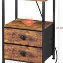 LOAKEKEL Night Stand Set 2, Nightstand with Charging Station, End Tables with Storage Shelf for Small Spaces, Bedside Table Side Tables with 2 Fabric Drawers for Bedroom, Rustic Brown, HETS020PBR, 15.35''w X 11.41''d X 23.3''h