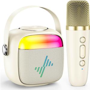 LENRUE Karaoke Machine for Kids, Birthday Gifts for Girls Boys Teens with Wireless Microphone, Colored Lights, Trendy Stuff Gifts for 3, 4, 5, 6, 7, 8, 9, 10 +Year Old (White)