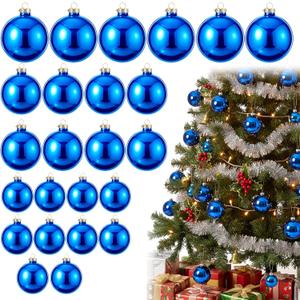Knitgrip 15 Pcs Glass Christmas Ball Ornament 3 Size Glass Ball Ornament 3.15" 2.36" 1.57" Mirror Christmas Hanging Decor for Xmas Tree Holiday Decoration(Dark Blue)