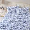 Laura Ashley Home - King Sheets, Cotton Flannel Bedding Set, Brushed for Extra Softness & Comfort (Paisley Prance, King) , Full, Emelisa Blue/White 