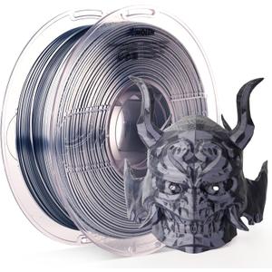 AMOLEN Silk PLA 3D Printer Filament, Dual Color Black Silver PLA 1.75mm, Shiny Color Change Filament 3D Printing PLA Filament for Most FDM 3D Printer, 1kg Spool(2.2lbs)