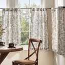 jinchan Small Window Curtains 36 Inch Linen Floral Curtain Set for Kitchen Bathroom Cafe Curtains Light Filtering Window Treatment Farmhouse Cottagecore Back Tab Drapes 2 Panels Grey on Beige