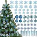Soulchen 72 Pcs Christmas Tree Decorations Set, Blue Hanging Icicles Ornaments Shatterproof Christmas Balls Glitter Snowflakes Ornament Poinsettia Flowers for Xmas Tree Party Decor