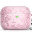 3 x for AirPods Pro 3 Case (2025) DamonLight Daisy Floral Engraved Shockproof Protective Soft Silicone Case Cover with Cleaning Pen and Keychain for Apple Airpods Pro 3rd Generation (Pink)