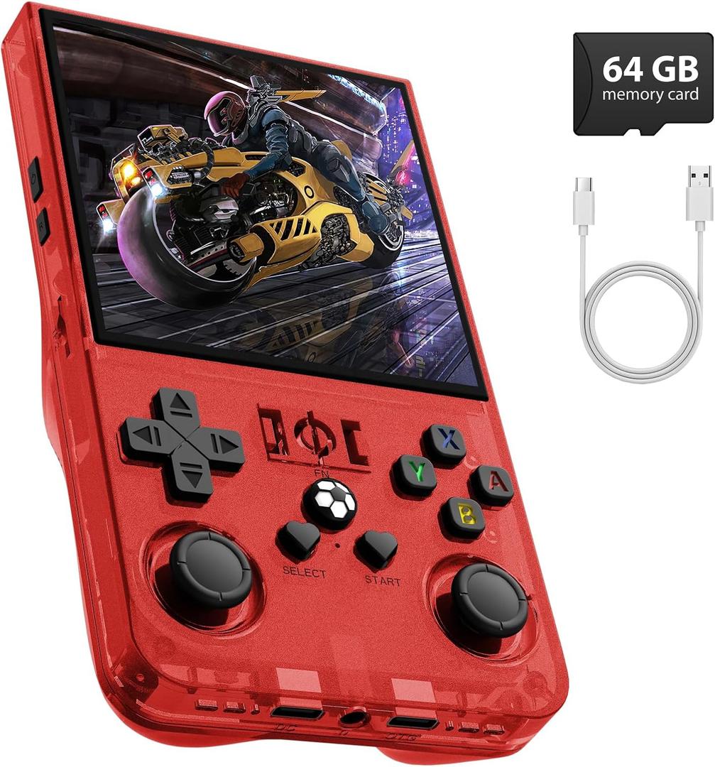 R36MAX Retro Gaming Console, 4.0 Inch Handheld Game Console with 64GB Classic Video Games Inchluded,Support 30+ Simulators,Hand Held Game Console for Christmas (Red)