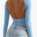 SUUKSESS Women Backless Going Out Tops Double Lined Open Back Basic Long Sleeve XS