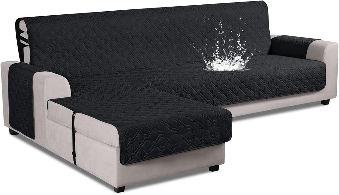 VANSOFY Upgraded Sectional Couch Covers 100% Waterproof L Shaped Sofa Slipcover Reversible Chaise Lounge Cover for Sectional Sofa Furniture Protector Cover for Pets Dog Cat(Large, Black)