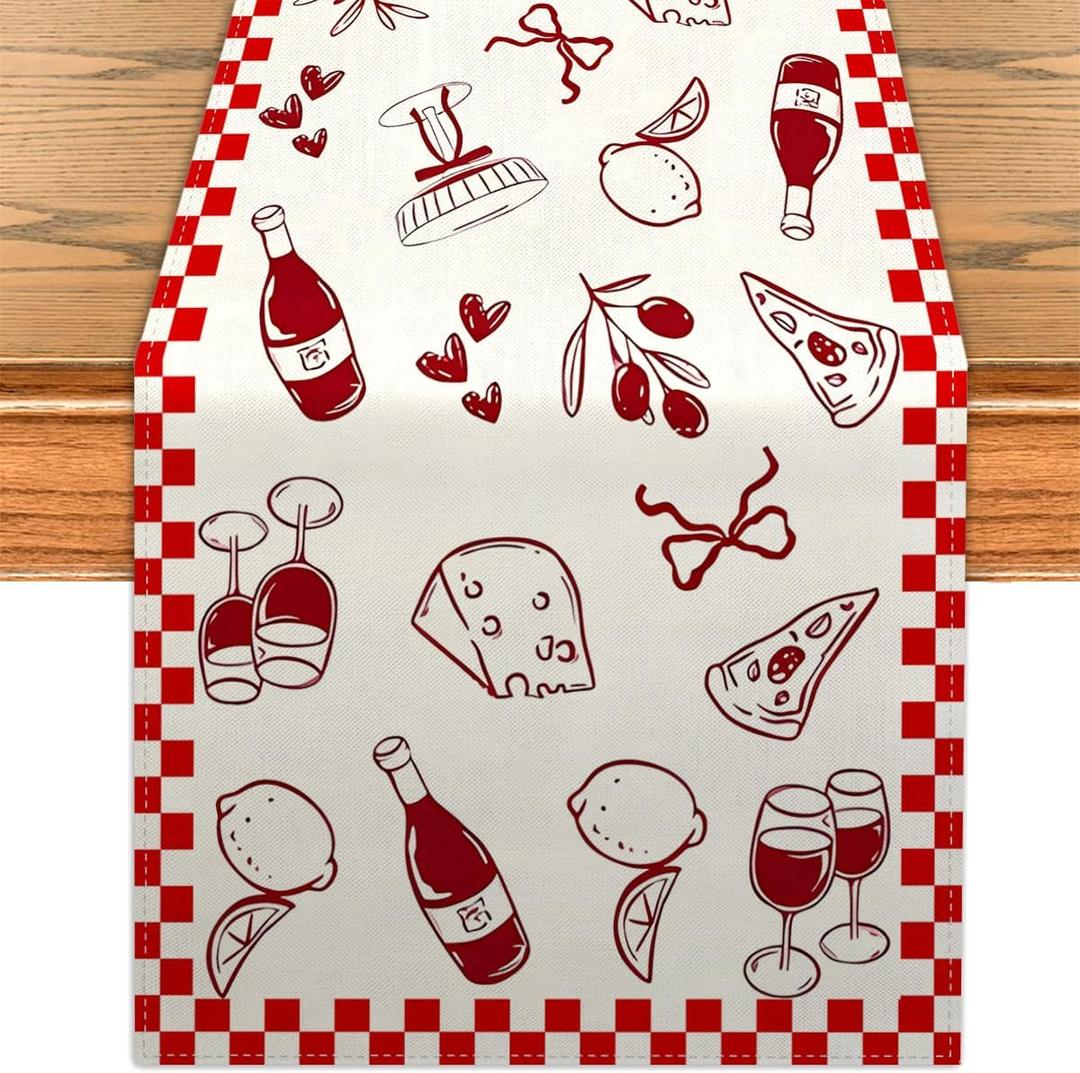 Italian Table Runner Lucky in Love Bachelorette Kitchen Dining Table Centerpiece Thats Amore Bridal Shower Decor Italy Party Decorations