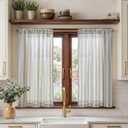 jinchan Striped Linen Kitchen Curtains 45 Inch Cafe Tier Curtains Balanced Stripe Farmhouse Small Drapes for Bathroom Laundry Over Sink Half Window Light Filtering 2 Panels Blue on Linen