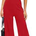 ZESICA Women's Strapless Jumpsuit Casual Off Shoulder High Waist Wide Leg Side Slit Long Romper Playsuits with Pockets (Red) Small