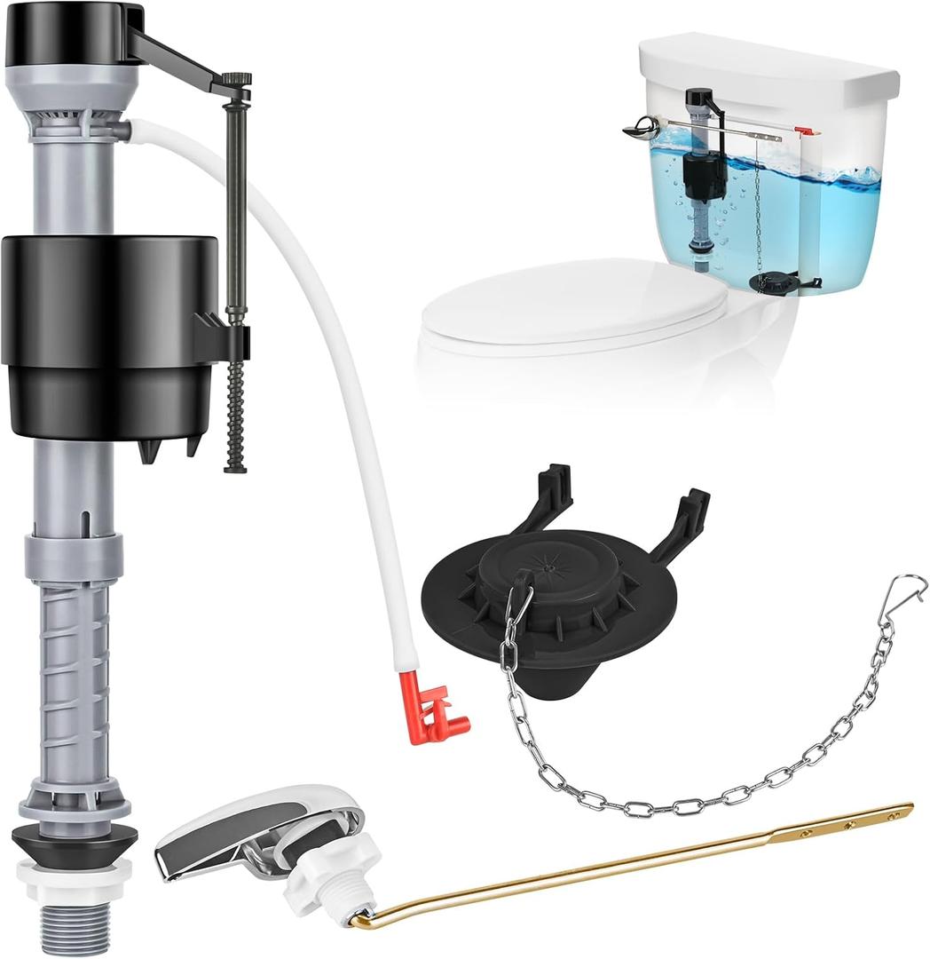 Houpeoro Universal Toilet Flusher Replacement Kit, Fill Valve, 2-Inch Flapper, Toilet Handle Lever, Adjustable, Quiet, Easy to Install, Complete Toilet Parts Inside Tank Kit (Black, 1-Pack)