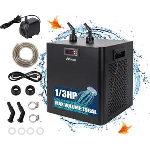 Aquarium Chiller, 79 gal 1/3 HP 300L Water Chiller for Cold Plunge, Hydroponic Cooler Fish Tank Cooling System for Axolotl Coral Reef Shrimp with Pump and Pipe