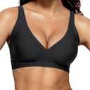 Vertvie Deep V Bras for Women No Underwire Push Up Wireless Bra Comfort Seamless Supportive Bra Racerback Soft Sleep Bralette; S