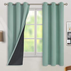 BGment Thermal Insulated 100% Blackout Curtains for Bedroom with Black Liner, Double Layer Full Room Darkening Noise Reducing Grommet Curtain (42 x 63 Inch, Frosty Green, 2 Panels)