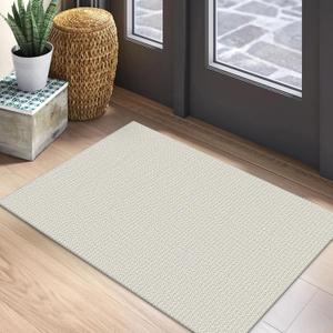 EARTHALL Woven Area Rug 2x3 Ft Washable Rugs for Entryway Braided Throw Rugs with Rubber Backing Door Mat Indoor Outdoor Entrance Small Cotton Woven Rug for Kitchen Foyer Front Door, Cream/Grayish