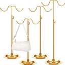 4 Pcs Purse Display Stand Adjustable Height Handbag Display Stand Metal Handbag Stand Holder Double Hook Purse Holder Stand for Home Store Boutique Counter, Gold