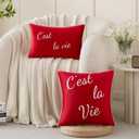 Super Soft Velvet Monogram Lumbar Throw Pillow Covers 12x20 Pillow Cover C'est la vie French Quote Printed Retro Decorative Pillows For Couch Bed Sofa Living Room Positive Sayings Home Decor Red 1 Pc