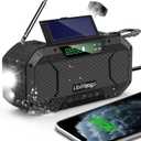 Emergency Radio Waterproof Bluetooth Speaker,Portable Digital AM FM Radio with Flashlight,Reading Lamp,Hand Crank NOAA Weather Radio with Solar Panel,5000mAH Cell Phone Charger,Emergency Survival Kit (Black)