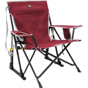 GCI OUTDOOR Kickback Rocker Camping Chair | Portable Folding Rocking Chair with Durable Armrests, Drink Holder & Relaxed Lowered Seat for Comfort  Red