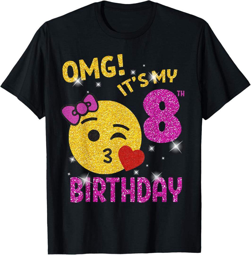 OMG It's My 8th Birthday Girl Cute 8 Yrs Old Birthday Party T-Shirt, S