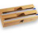 2 in 1 Plastic Wrap Dispenser, with Slide Cutter, for 12-inch Food Cling Wrap Dispenser,Parchment Paper Aluminum Foil Dispenser for Kitchen Drawer,Roll Organizer Holder,Sturdy and Reusable