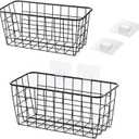 Lele No Drilling Wall Hanging Mounted Metal Wire Baskets with Free Wall Hooks, Kitchen Organization and Storage, Hanging Fruit, Set of 2 Black