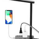 Drevet LED Desk Lamp for College Dorm Room, Desk Light with 1 USB Charging Port 2 AC Power Outlet, 3 Lighting Modes, 3 Level Brightness Touch Lamp, Eye-Caring Home Office Foldable Table Lamp