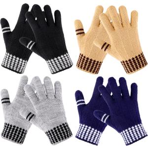 Kids Winter Gloves for Boys Girls - 4 Pairs Kids Boys Winter Gloves, Kids Mittens Magic Warm Gloves Children Warm Wool Lined Gloves Toddler Knitted Ski Mittens for Ages 5-12