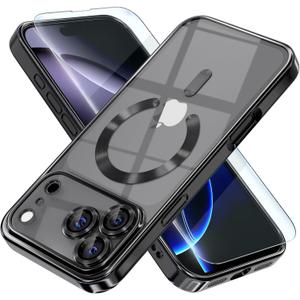 Misea Magnetic for iPhone 17 Pro Max Case Compatible with MagSafe [Never Yellowing] [Military Grade Drop Protection] Full Camera Lens Protector Plating Soft Clear Phone Case for Women, Black