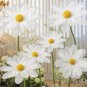 6 Pcs White Large Daisy Flowers for Decoration 12'' 15.8'' 20'' Giant Silk Artificial Flower Fake Daisy for Wedding Garden Birthday Party Bridal Baby Shower Decor, Rod is Not Included