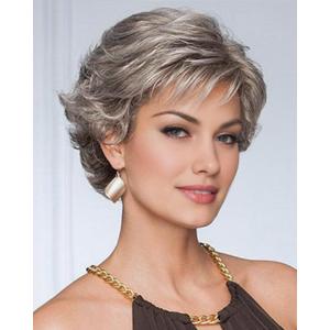 SEVENCOLORS Short Gray Wigs for Women Mixed Grey Pixie Cut Wigs with Bangs Natural Looking Synthetic Hair Short Curly Wigs for Older Lady
