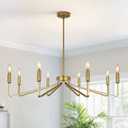 8-Light Gold Chandelier,Gold Light Fixture for Kitchen, Modern Dining Room Light Fixture,Brushed Candle Lighting for Living Room Kitchen Island Bedroom Foyer Entryway,36.6in,E12.