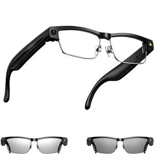 AI Smart Glasses with Camera, 8MP HD Video Recording, Real-Time Translation, Voice Assistant, camera glasses,ai glasses,Open-Ear Audio, Metal Frame, Auto Color-Changing Lenses for Travel & Vlogging, Shiny Black S01
