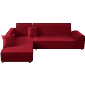 Sectional Sofa Covers 2 Pcs Stretch Couch Slipcover for L Shape Couch Chaise Sofa Furniture Protector Cover for Kids Dogs Pets with 2 Pcs Pillow Covers (Red)