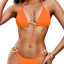 Sexy String Bikini Sets,Halter Low Rise Brazilian Bikinis,2 Piece Cheeky Swimsuit for Women Beach Pool Party (Medium, Neon Orange)