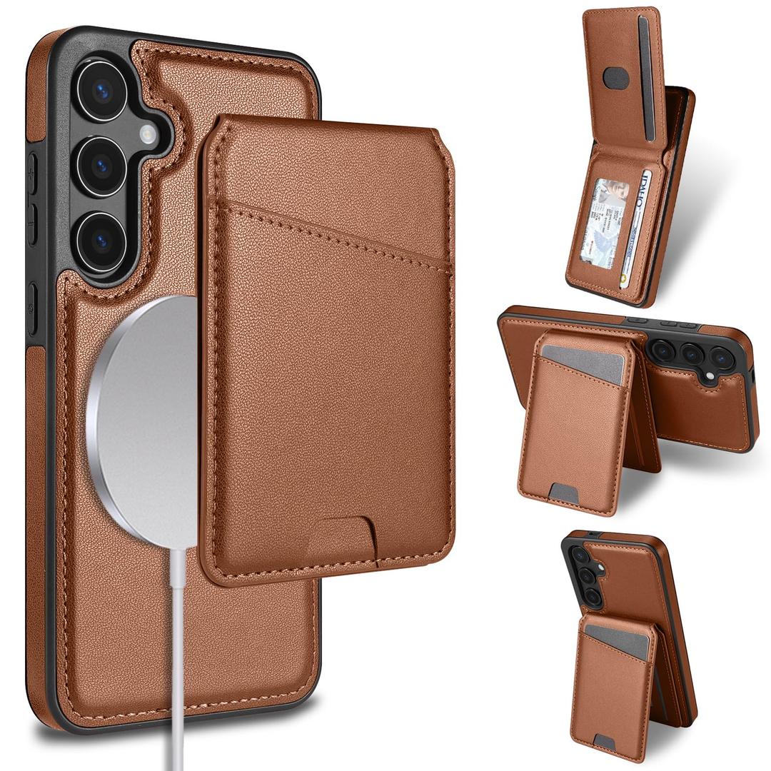 casesszoone for Samsung Galaxy S25 Plus S24 Plus Wallet Case with Kickstand Detachable Card Holder, for MagSafe Magnetic Wireless Charging, PU Leather Flip Slim Cover for Men Women S25+/S24+, Red