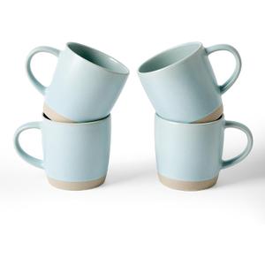 famiware Coffee Mugs Set of 4, Milkyway 13 oz Mug Set, Ceramic Cup Set with Handle for Coffee, Tea, Cocoa, Milk, Light Blue