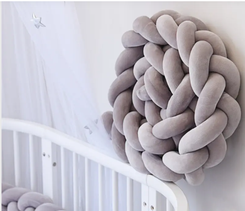 Loaol Baby Braided Bed Crib Bumper Newborn Crib Soft Pillow Sleeping 3 Meters Grey