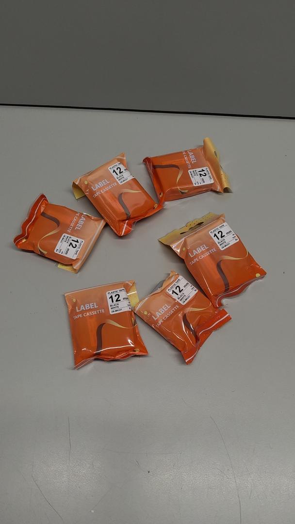 6-Pack 12mm Black on White Label Tape Cassette UB-MK231