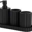 Matte Black Bathroom Accessories Set 4 Pcs Resin Bathroom Accessory Set Includes Soap Dispenser Toothbrush Holder Vanity Tray Bathroom Tumbler