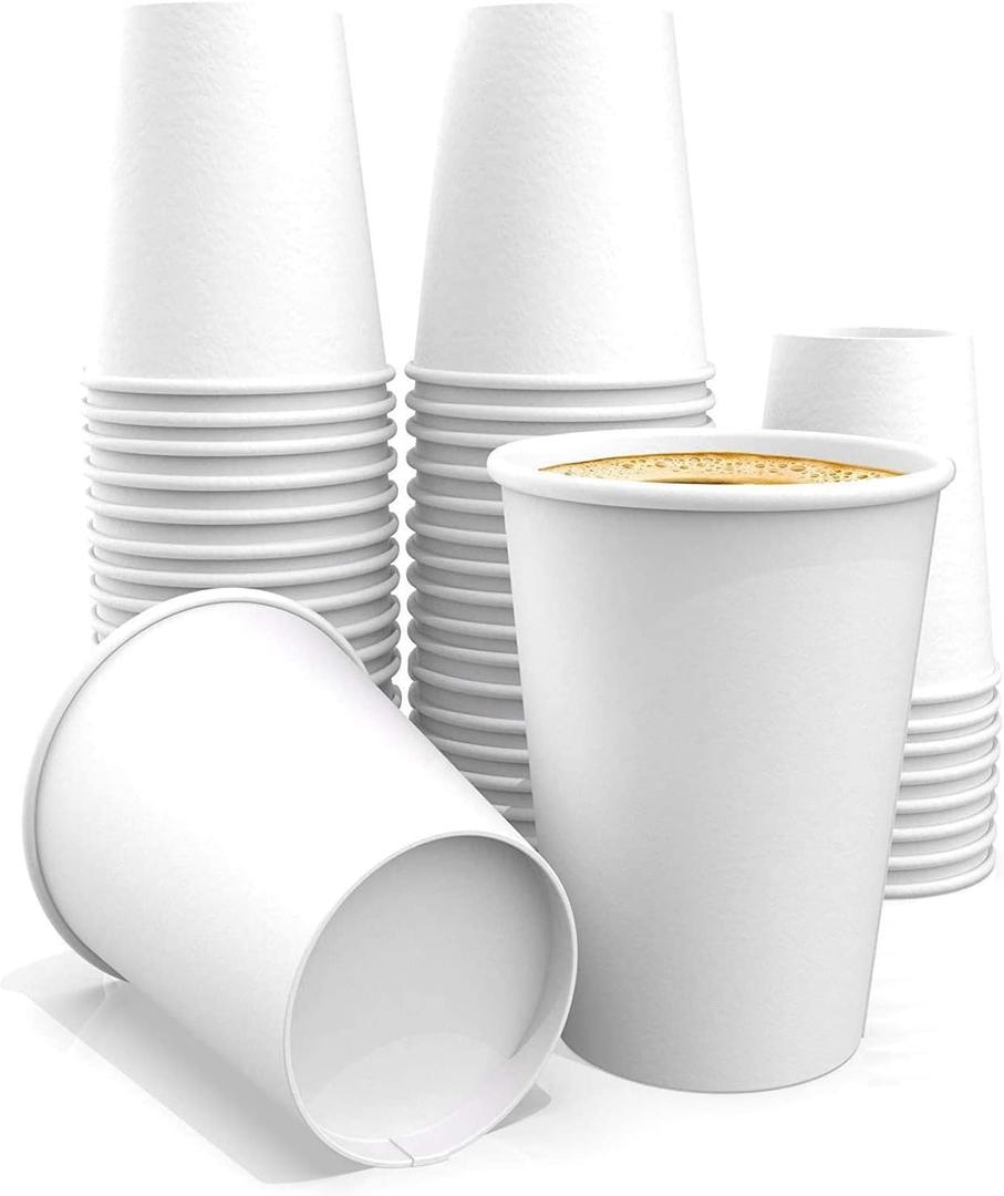 12 oz Paper Cups White Coffee Paper Cups for Tea Water and Cocoa (50 ct)