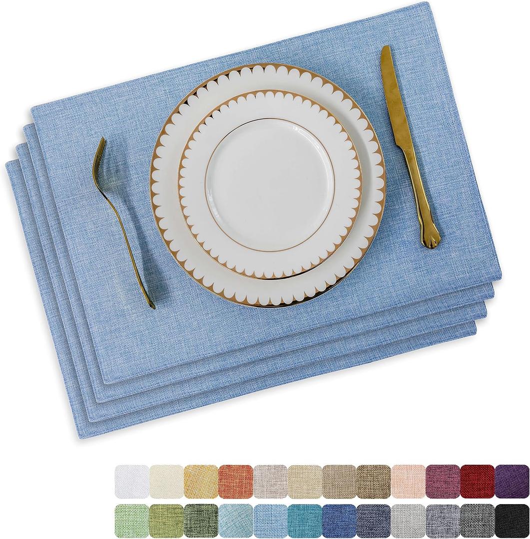 Home Brilliant Blue Placemats Set of 4 Heat Resistant Farmhouse Boho Placemats Burlap Cloth Place Mat Dining Table Place Mats Kitchen Table Mats, Blue, 13" x 19", Set of 4